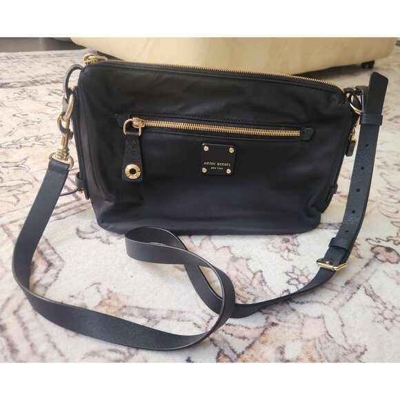 Henri Bendel Jetsetter Nylon Black & Gold Convertible Crossbody Bag - Picture 1 of 10